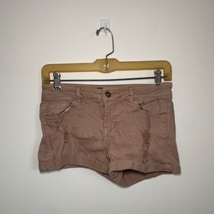 Beige Distressed Denim Shorts